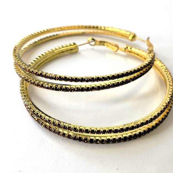 Double Hoop Earrings with Crystals - Picture 1 of 7